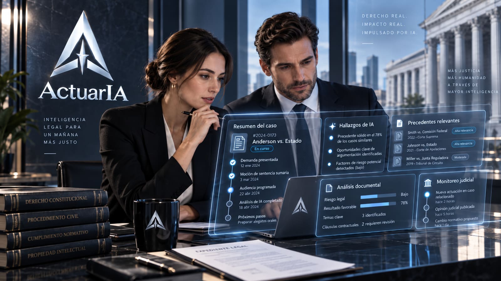 Abogados revisando el resumen de un caso en el expediente digital de ActuarIA